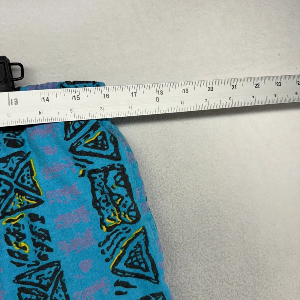 Vintage Abstract Swim Shorts Mens Medium Blue Tribal Geometric Surf Style 90s